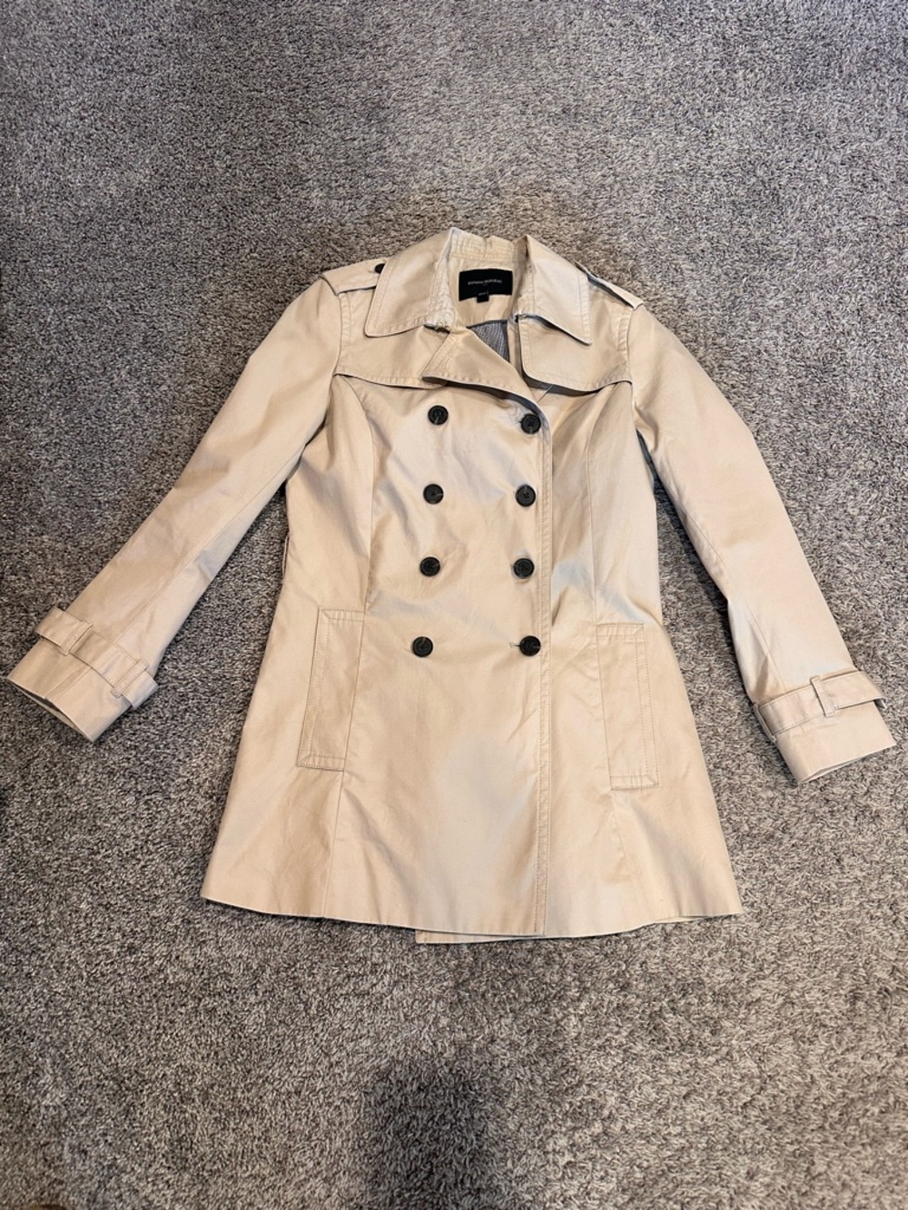 Banana Republic Petite Trench Coat M Beige Classic Double Breasted No Belt